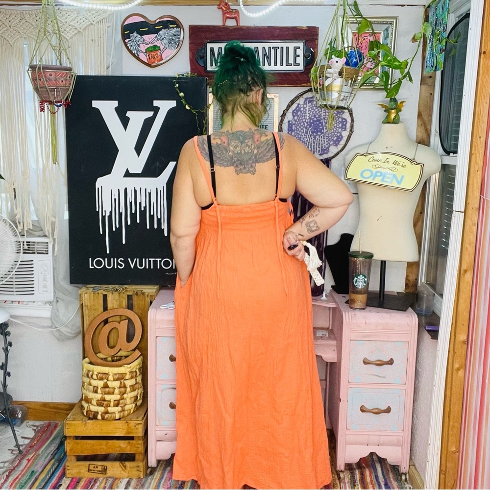 Aerie Orange Sleeveless Spaghetti Strap Sundress Size Medium - Picture 4 of 9